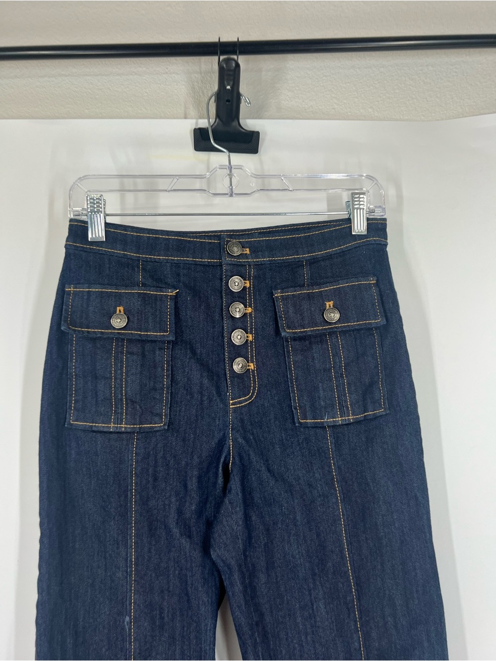 Cinq A Sept Square Flap Pocket Wide-Leg Cropped Jeans Button Fly - Picture 2 of 6